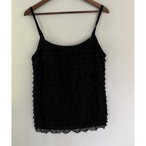 Beach Diva Black Tankini Swim Tank Top Tiered Ruffles Women's Size 16